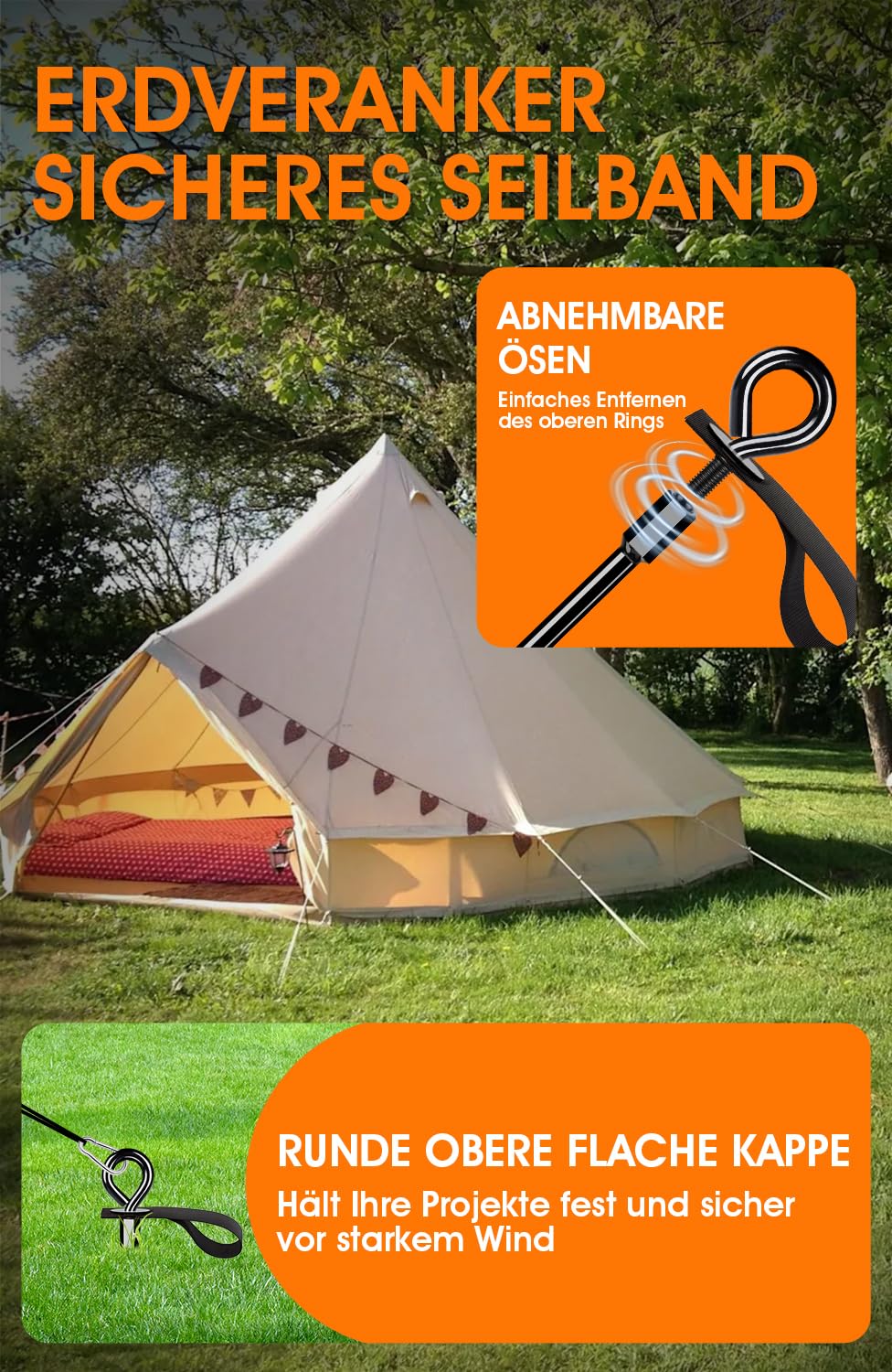 Ancrage au Sol Set de 4 - Heavy Duty Trampoline - à Visser résistant au Vent Fort - avec Sangles