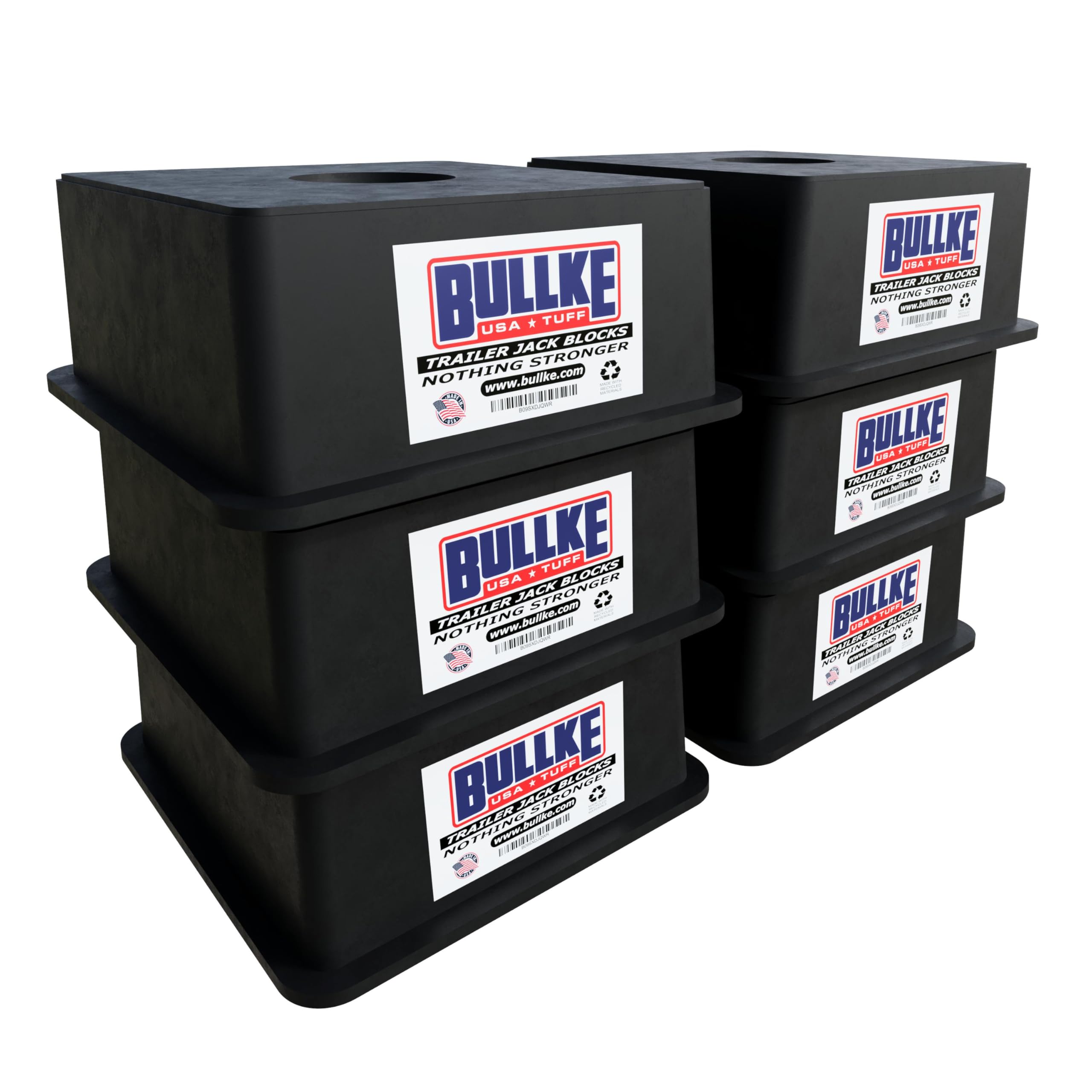 BULLKE Square Trailer Jack Blocks 6-Pack, USA-Made Heavy Duty RV Leveling Blocks, Stabilizing Jack Pads for Camper, 5th Wheel, Tongue Jack, Post Jack, Foot Jack &amp; Scissor Jack, Recycled Plastic
