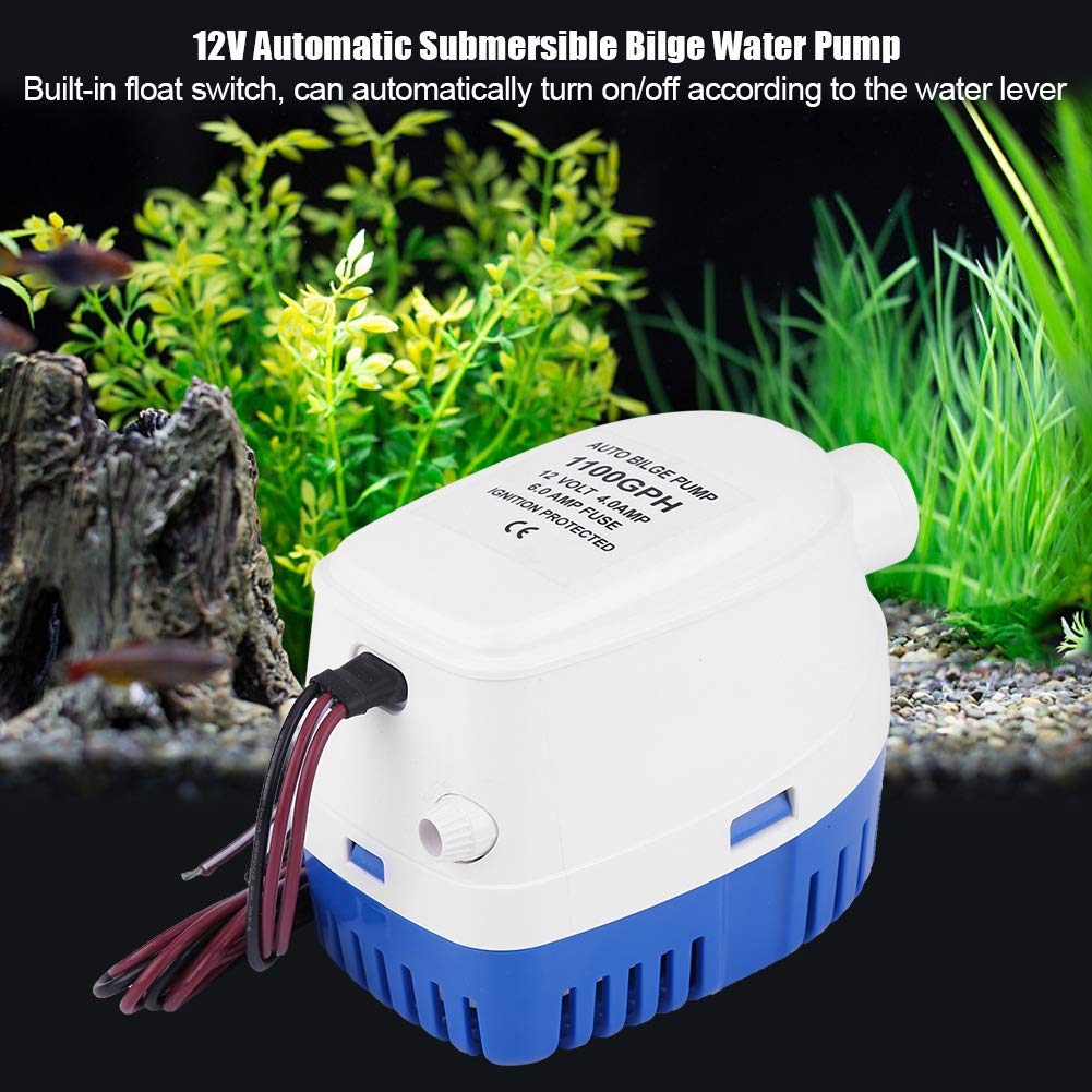 Tyenaza Pompe di Sentina, 12V 1100 GPH Pompa di Sentina Automatica Barca, Automatica Sommergibile Marina Pompa Acqua Silenziosa Liquida con Galleggiante per Barche, Stagni, Piscine