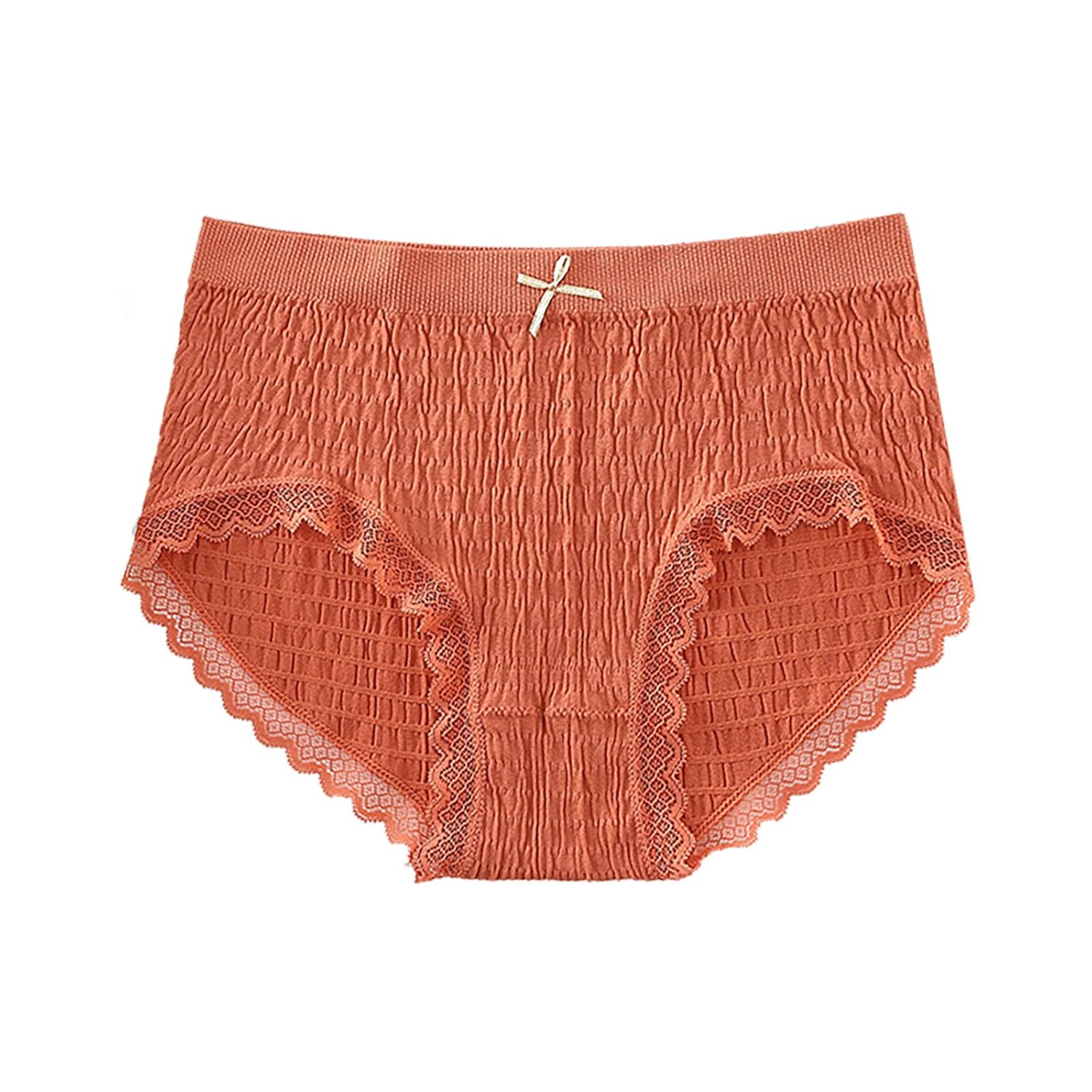 Panties For Women Lace Trim Mesh Underwear Solid Breathable Briefs Full Coverage With Bowknot