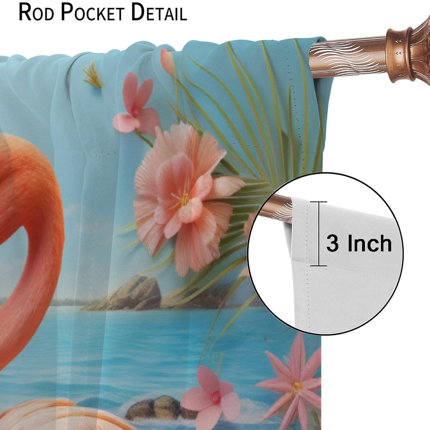 Ocean Flamingo Blackout Curtains for Bedroom Living Room, Tropical Beach Flower Palm Tree Leaf Plant Window Drapes Rod Pocket Curtain Thermal Insulated, 2 Panels, Each 21" W x 45" L