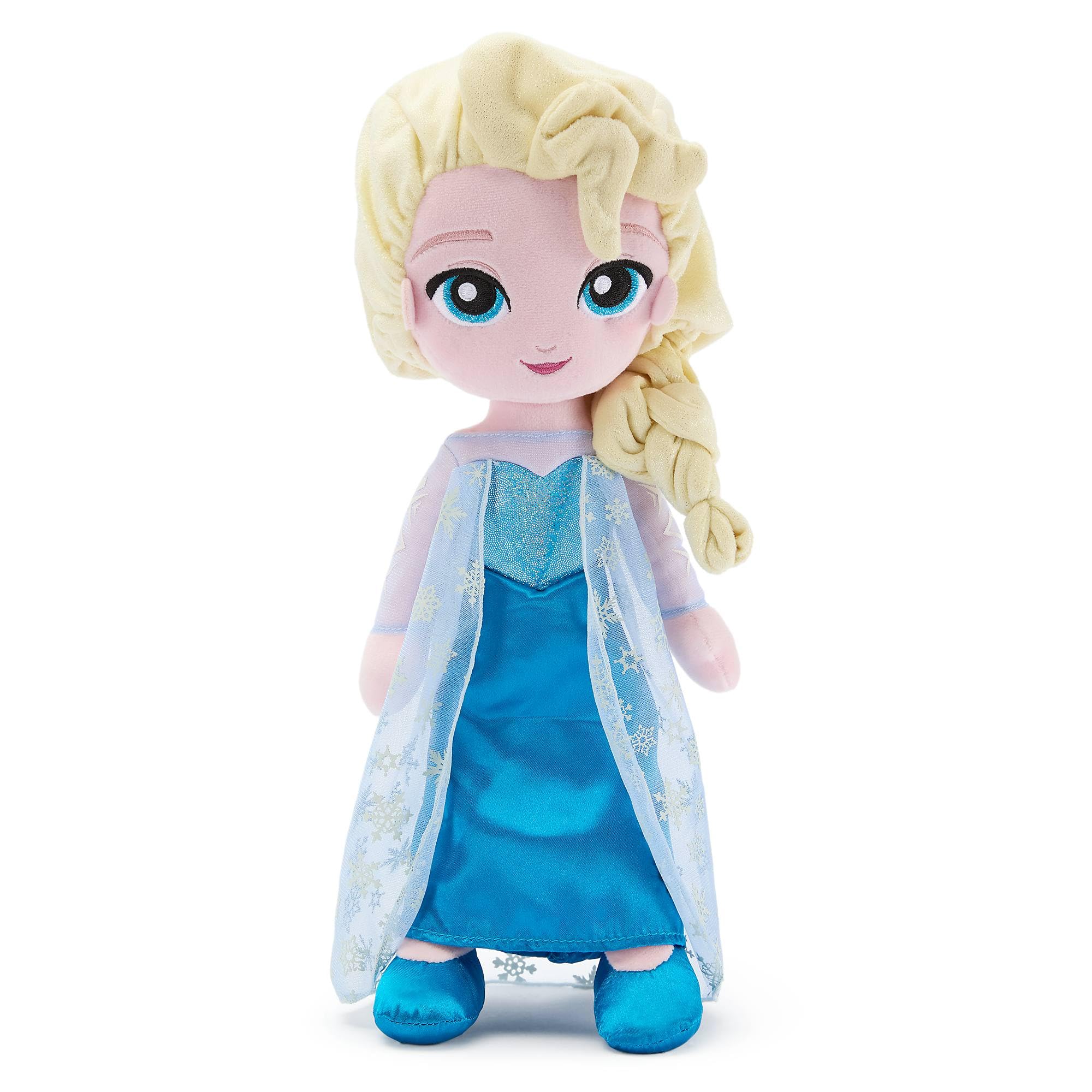 Disney Store Official Elsa Soft Toy Doll, Frozen, Plush Figure with Braided Hair, Shimmering Cape & Satin Dress, 35cm
