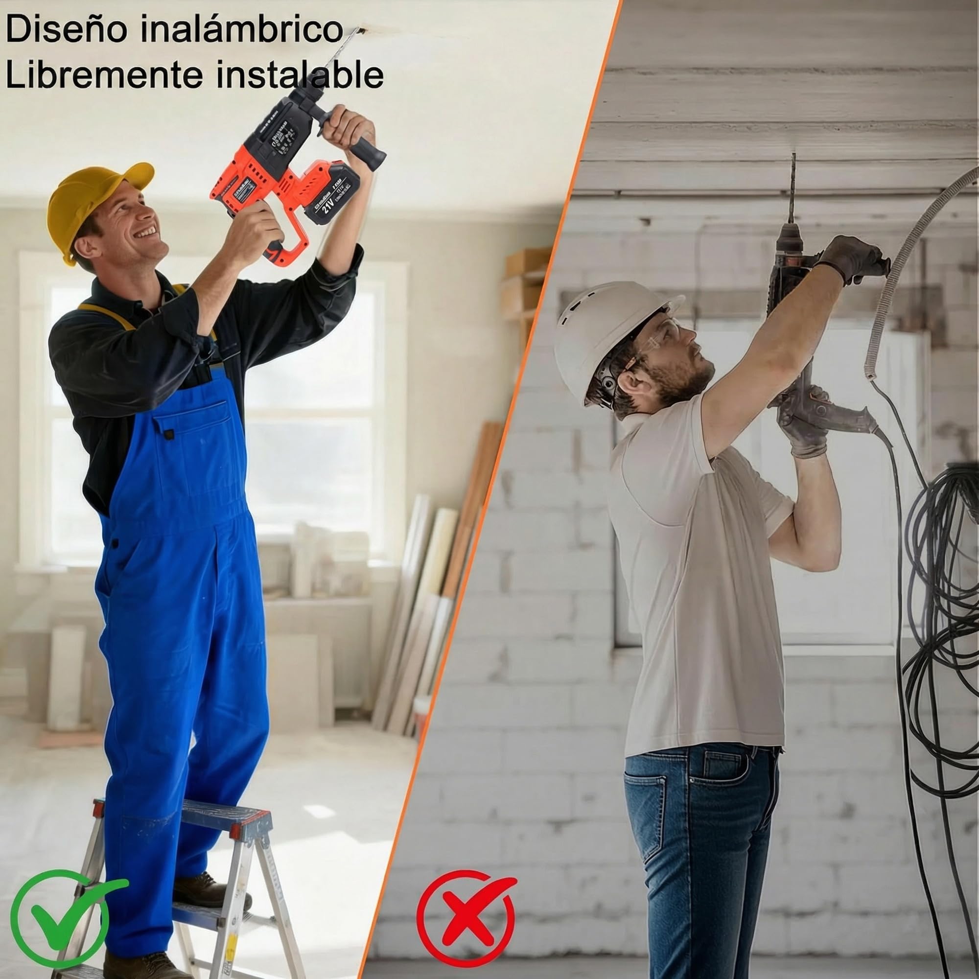 Martillo perforador SDS Plus, Motor sin escobillas, 3 en 1 (perforar/golpear/escariar), Compatible con batería Makita 18V, 2x Baterías 4.0Ah Cargador en maletín