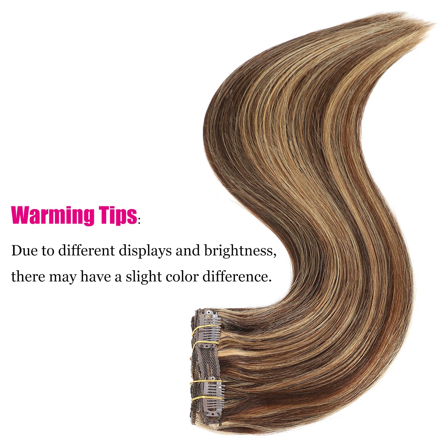 Clip in Hair Extensions Real Human Hair, 120g/set 7pcs, Thick Remy Human Hair Clip in Extensions, Brazilian Straight Human Hair Clip ins for Women (p4/27, 14inch)