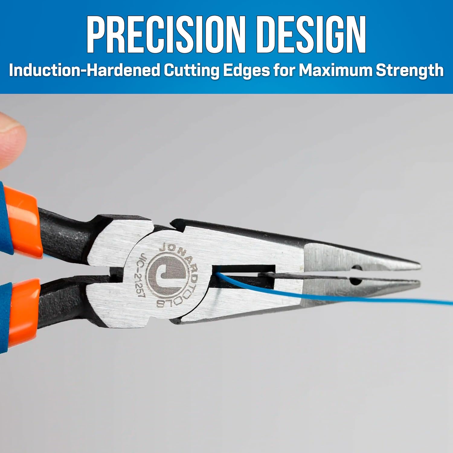 Jonard Tools JIC-21257 6 7/8” Telecom Long Nose Pliers with Side Cutting Edges, Crushing Slot, Comfort Grips and Stripping Hole for 22 AWG Wire