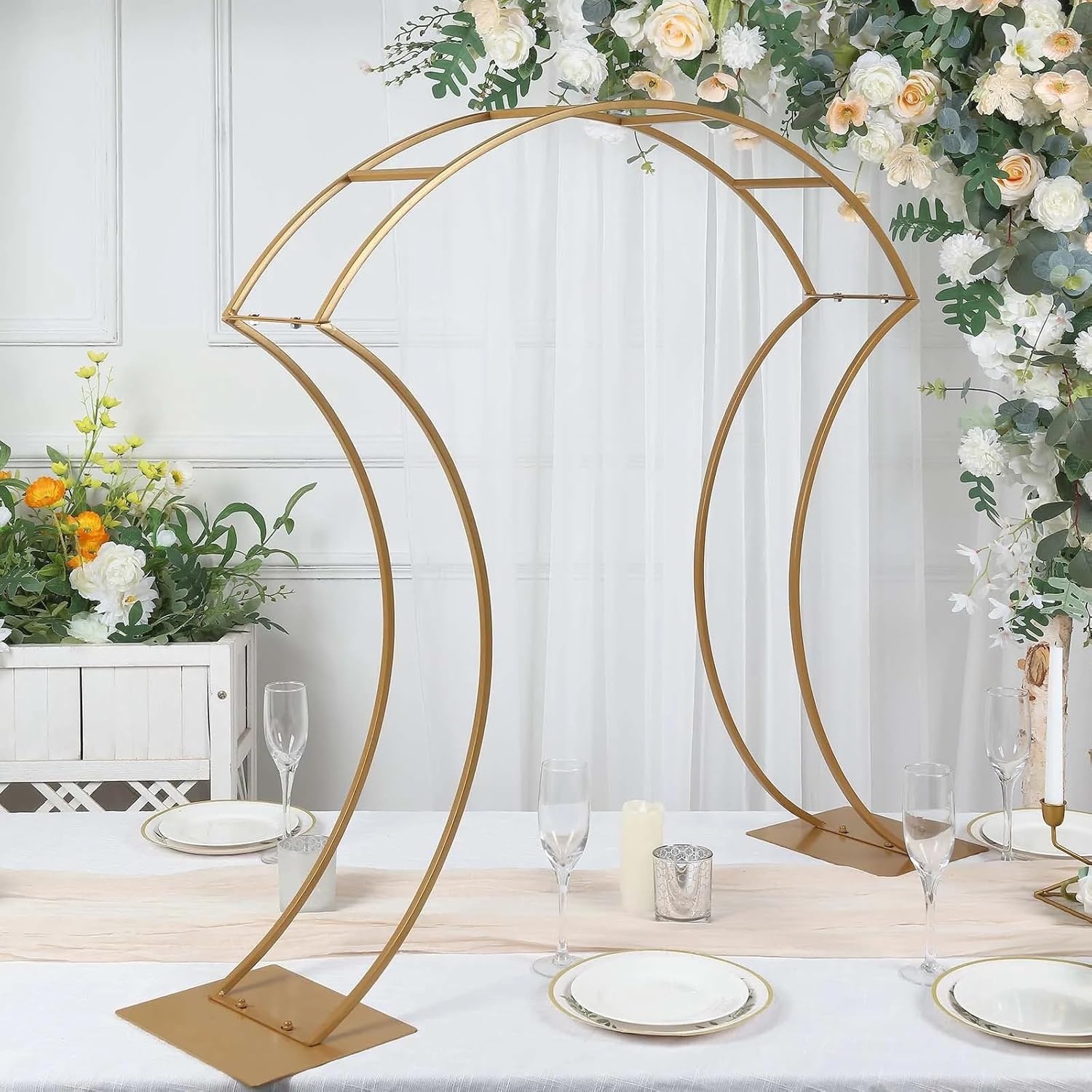Gold 38 in Curvy Metal Flower Arch Display Stand Table Centerpiece Wedding Party Events Reception Decorations Supplies
