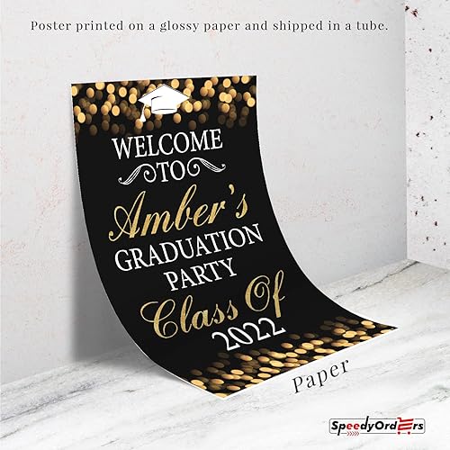 Miniatura 5 de Decoraciones de graduación doradas, 2021 banderas y letreros personalizados para graduación, decoraciones de fiesta de grado, decoración de fiesta