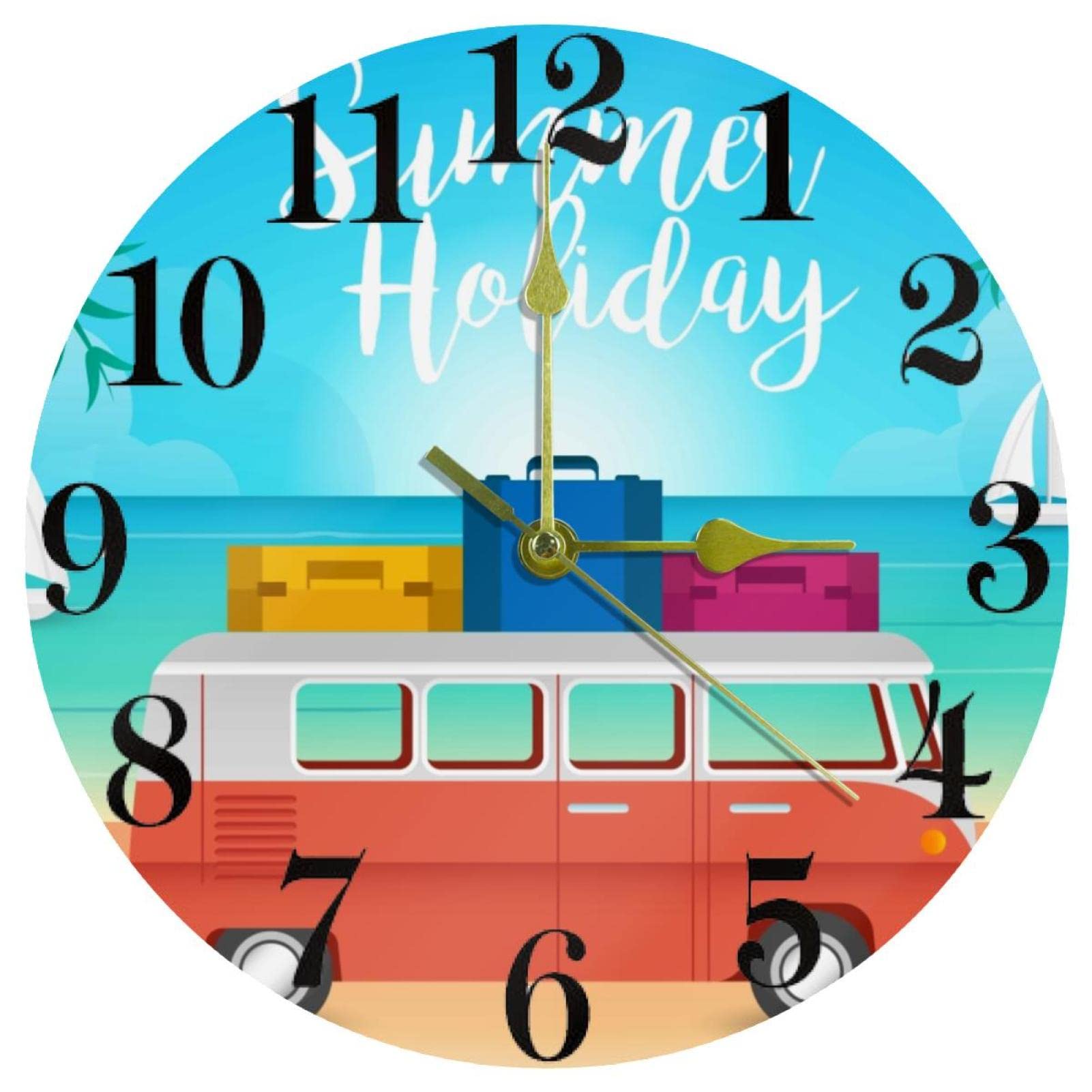 Horloge murale sans tic-tac au mouvement quartz précis avec cadran océan et voiture