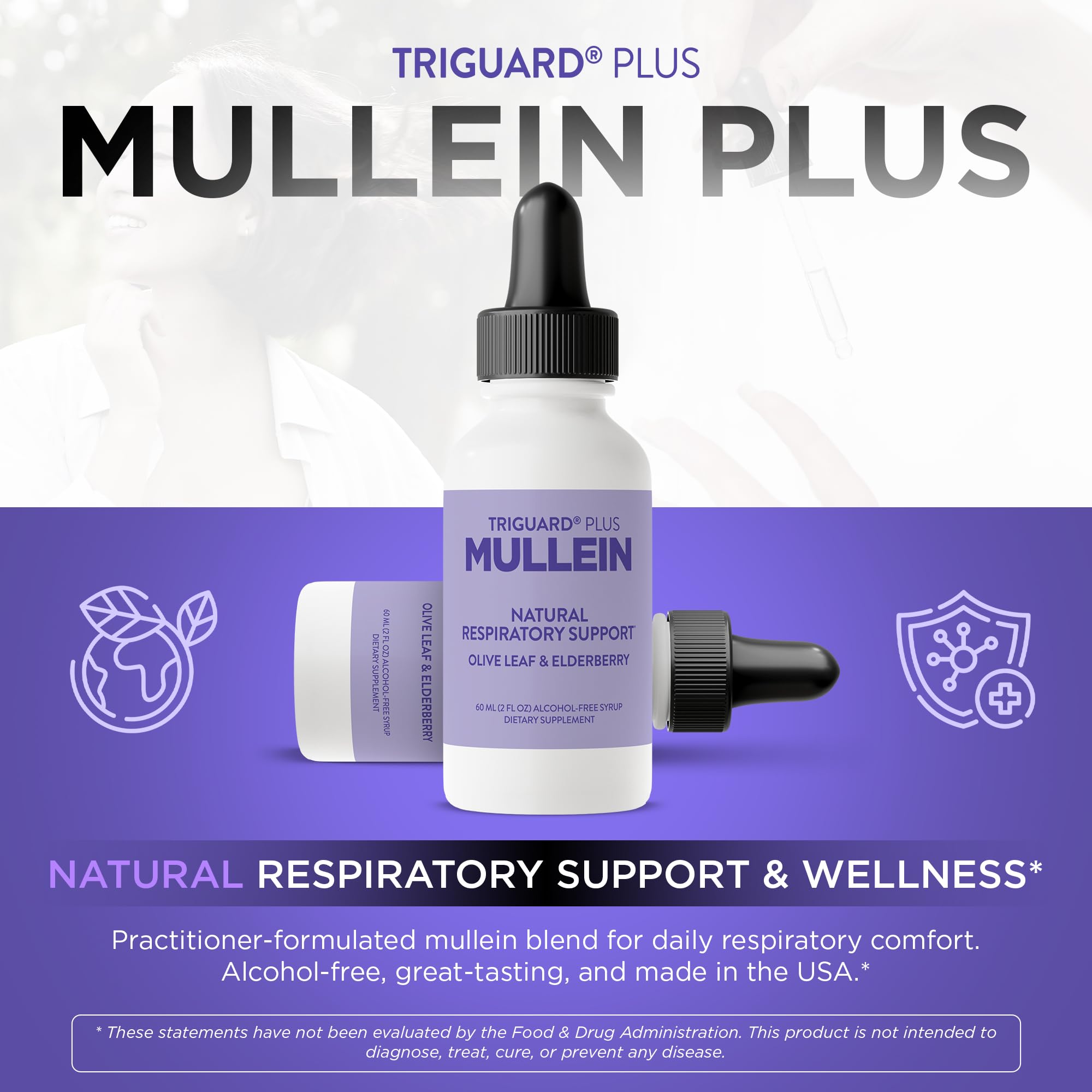 TriGuard MULLEIN Plus - Mullein Leaf Extract, Elderberry Extract & Olive Leaf Extract 2 fl oz | Supports Healthy Respiratory Function & Immune System | Alcohol-Free, Non-GMO, Tastes Great, Made in USA — Amazon image 3