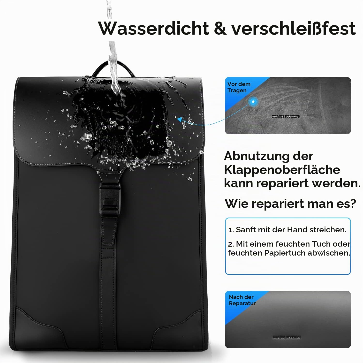 MARK RYDEN Business Rucksack Herren Leder 15,6 Zoll, Wasserdichtes Laptop Rucksack mit Hightech-Magnetverschlus, Fashion Casual Daypack Ideal Zum Arbeiten, Reisen, Tägliches College