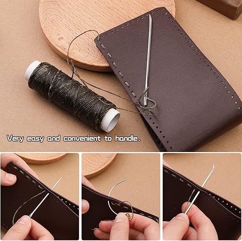 Miniatura 6 de Ftyiwu Hilo encerado, aguja de tapicería e hilo de 32 yardas con 7 agujas de coser a mano para tapicería del hogar, alfombras, lienzo, reparación de