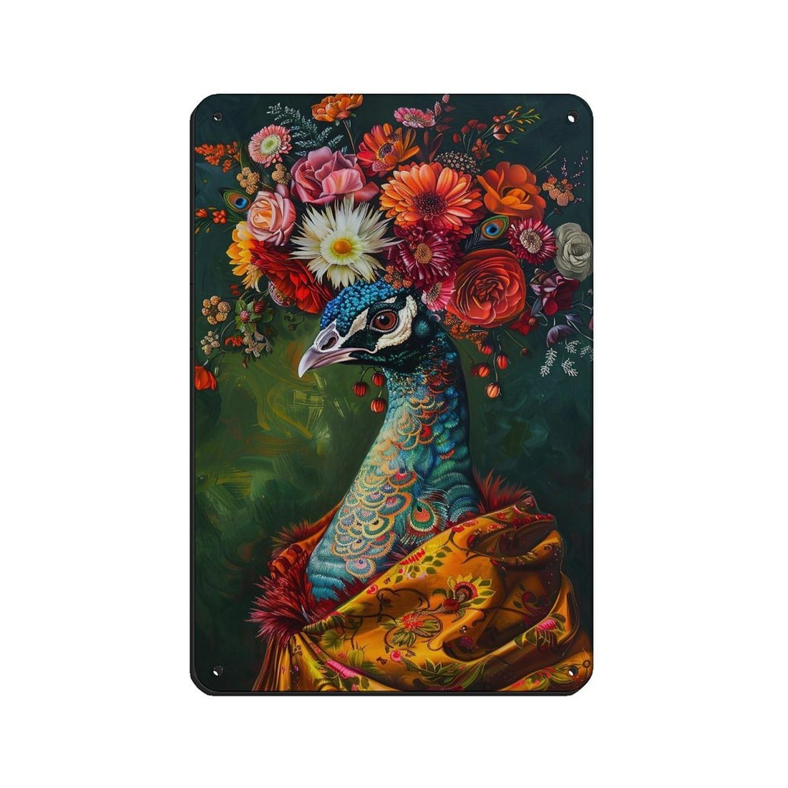Vintage Maximalist Floral Peacock Painting Poster Retro Poster Metal Tin Sign Chic Art Retro Iron Painting Bar People Cave Cafe Family Garage Poster Wall Decoration 8x12inch(20x30cm)