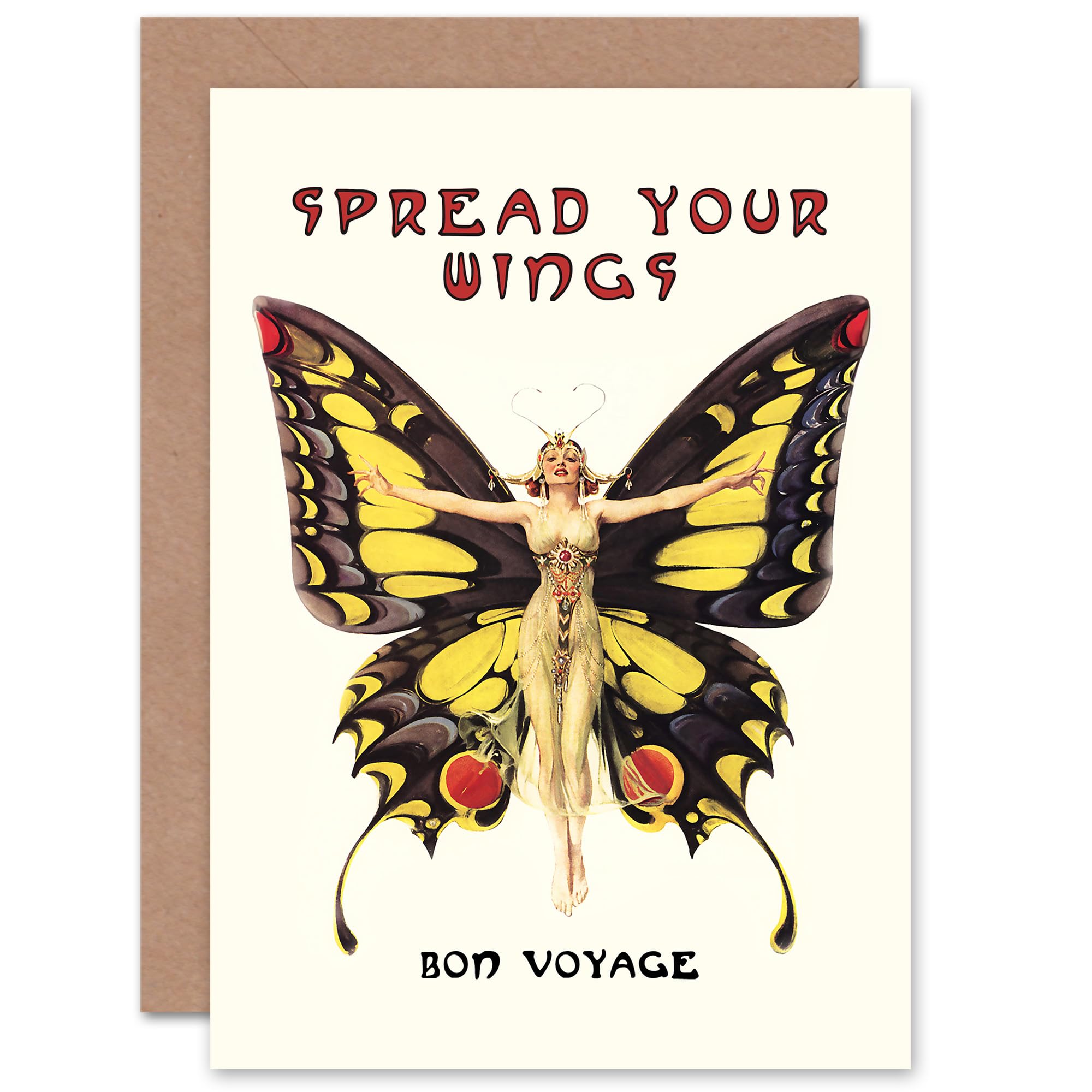 Artery8 Bon Voyage Butterfly Dancer Art Nouveau 1920s Retro For Her Wife Sister Mother Blank Inside Greeting Card