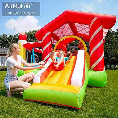 Miniatura 2 de AirMyFun Casa inflable de la rebote, gorila de obstáculos y tobogán con soplador de aire (casa de rebote de la casa roja)