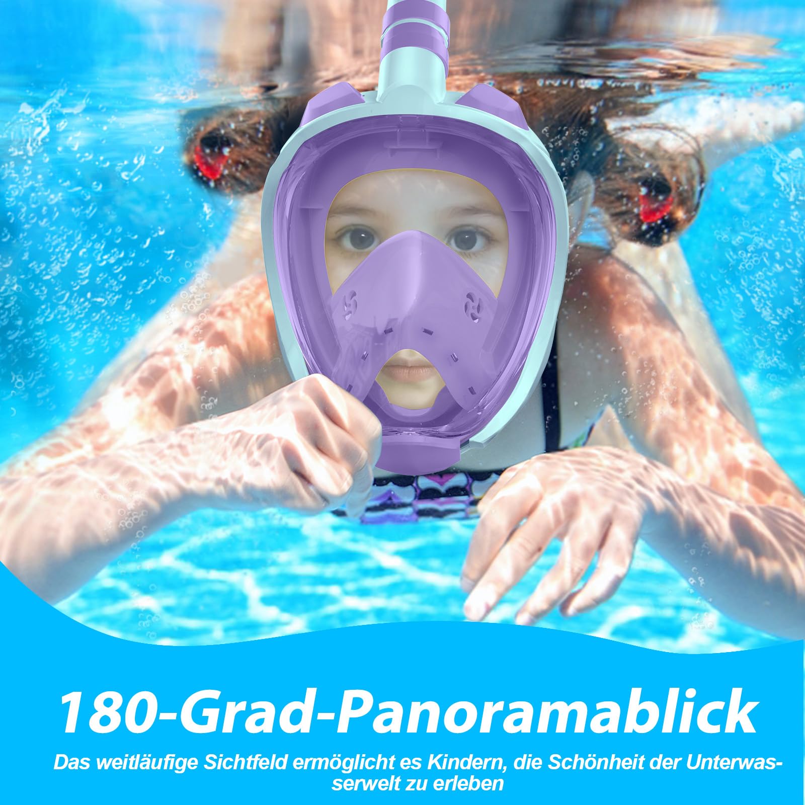 X99 Schnorchelmaske Vollmaske,180-Grad-Sicht Anti-Fog Tauchmaske mit Sportkameras Kompatible, Taucherbrille für Kinder