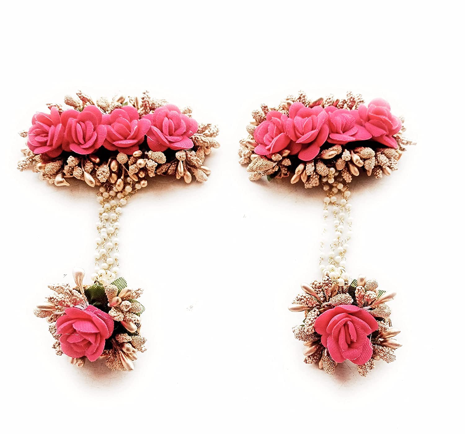 Flower Jewellery Traditional Pink and Golden Flower Bracelets with Attached finger Rings(adjustable). 2 Items Hand Jewellery for Haldi, Baby Shower, Mehndi, Godbharai Set For Girls. (B09QMQ6PJS) Amazon Price History, Amazon Price Tracker