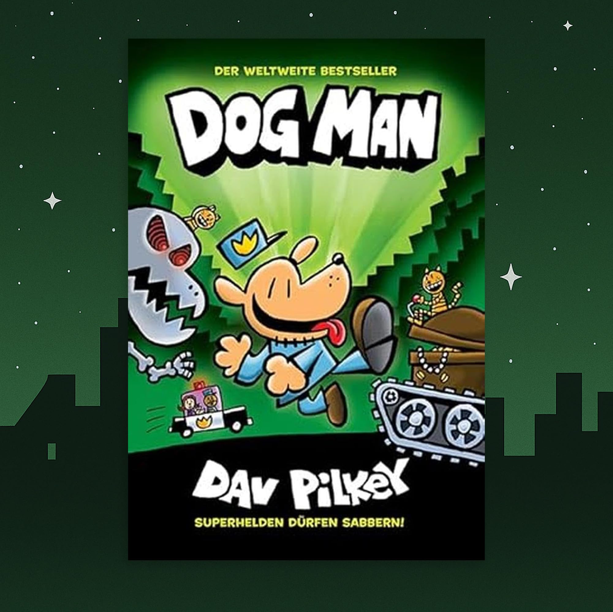 Dog Man Bücher Set Band 1-4 von Dav Pilkey – 4 Comic-Bände für Kinder: Die Abenteuer von Dog Man, Von der Leine gelassen, Zwei Kätzchen, Dog Man & Cat Kid – lustige Kinderbücher mit exkl. Lesezeichen
