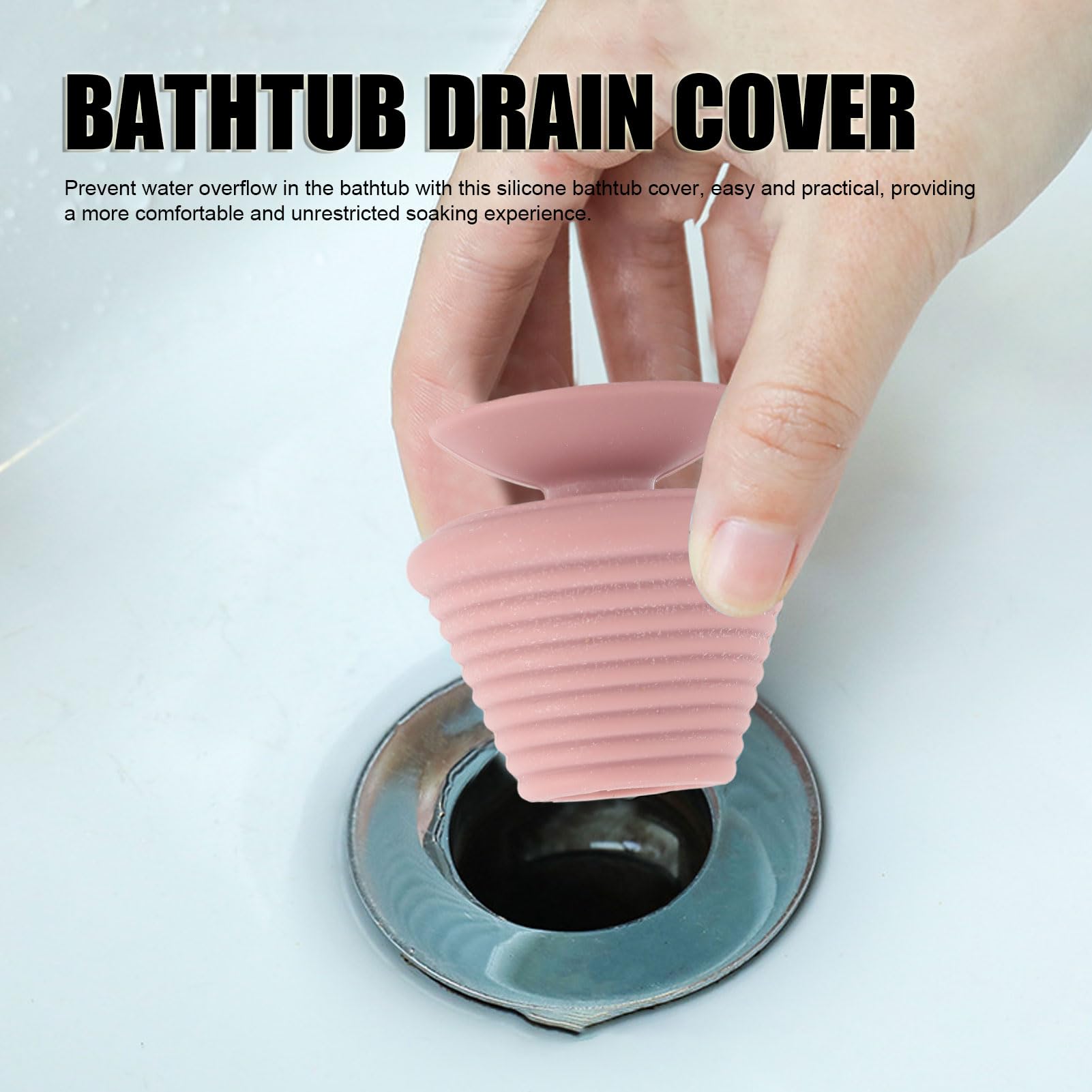 Bathtub Overflow Drain Cover Silicone Bathroom Overflow Drain Cover Tub Stopper with Suction Cup Bathtub Drain Stopper (Pink)