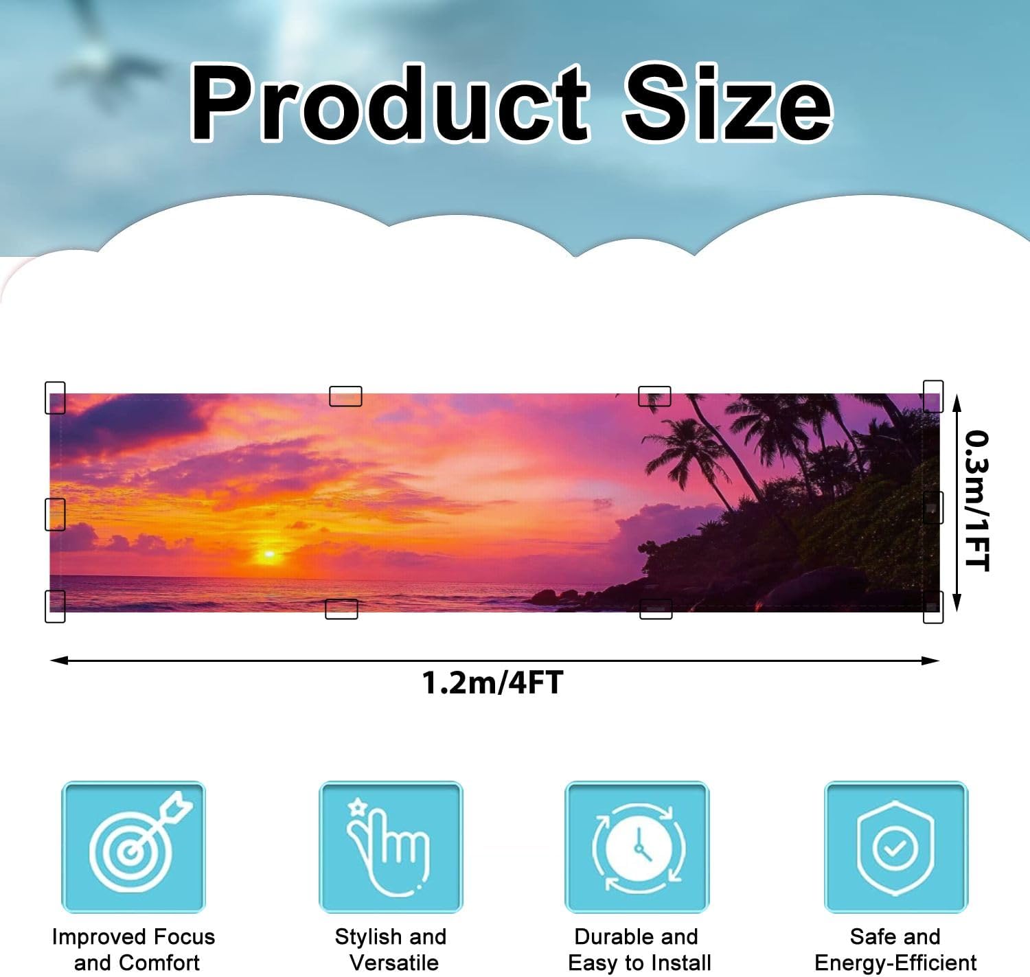 Fluorescent Light Covers for Ceiling Lights Sunset Beach Easy to Install Magnetic Light Filter for Classroom Office Hospitals School Home Decor