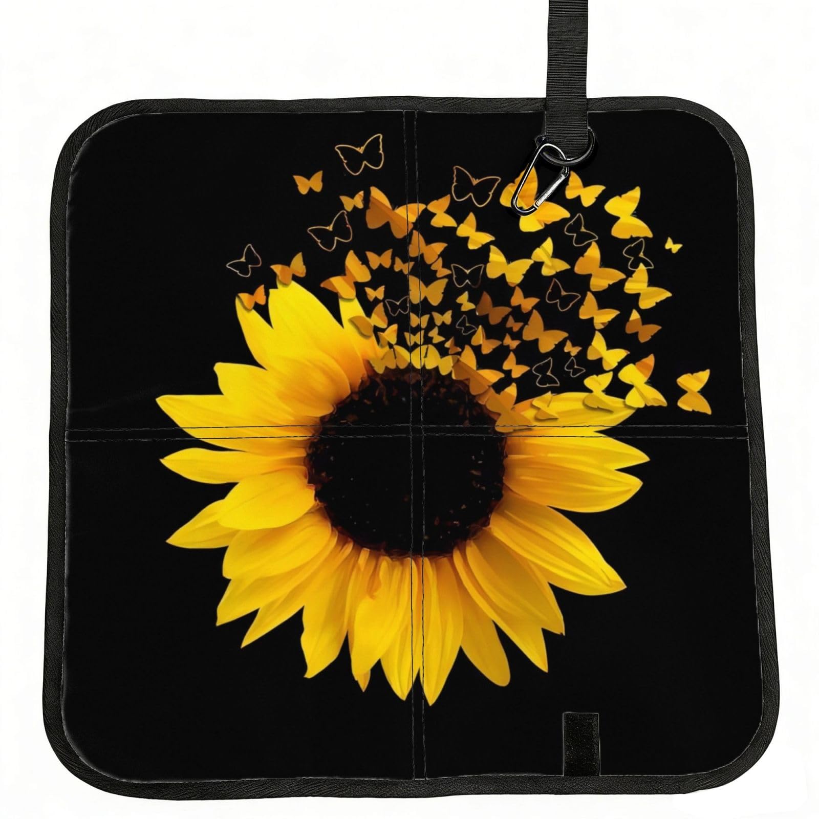 WZYCWB Sunflower Floral Butterflies Art Foldable Seating Cushion with Carabiner - Stadium Mat for Camping, Hiking and Outdoor Activities
