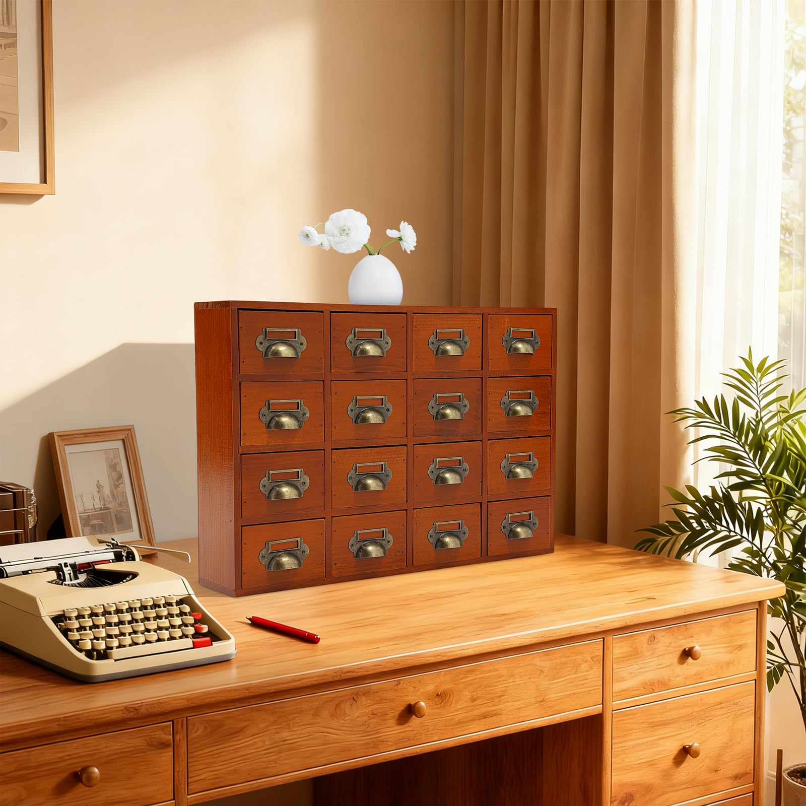 Schreibtisch Organizer 16 Schubladen Aus Holz, Kommode Mit Schubladen Für Schreibtisch & Büro, Organizer Schublade 50x10x35cm Mit Muschelgriff Für Kosmetik & Schmuck