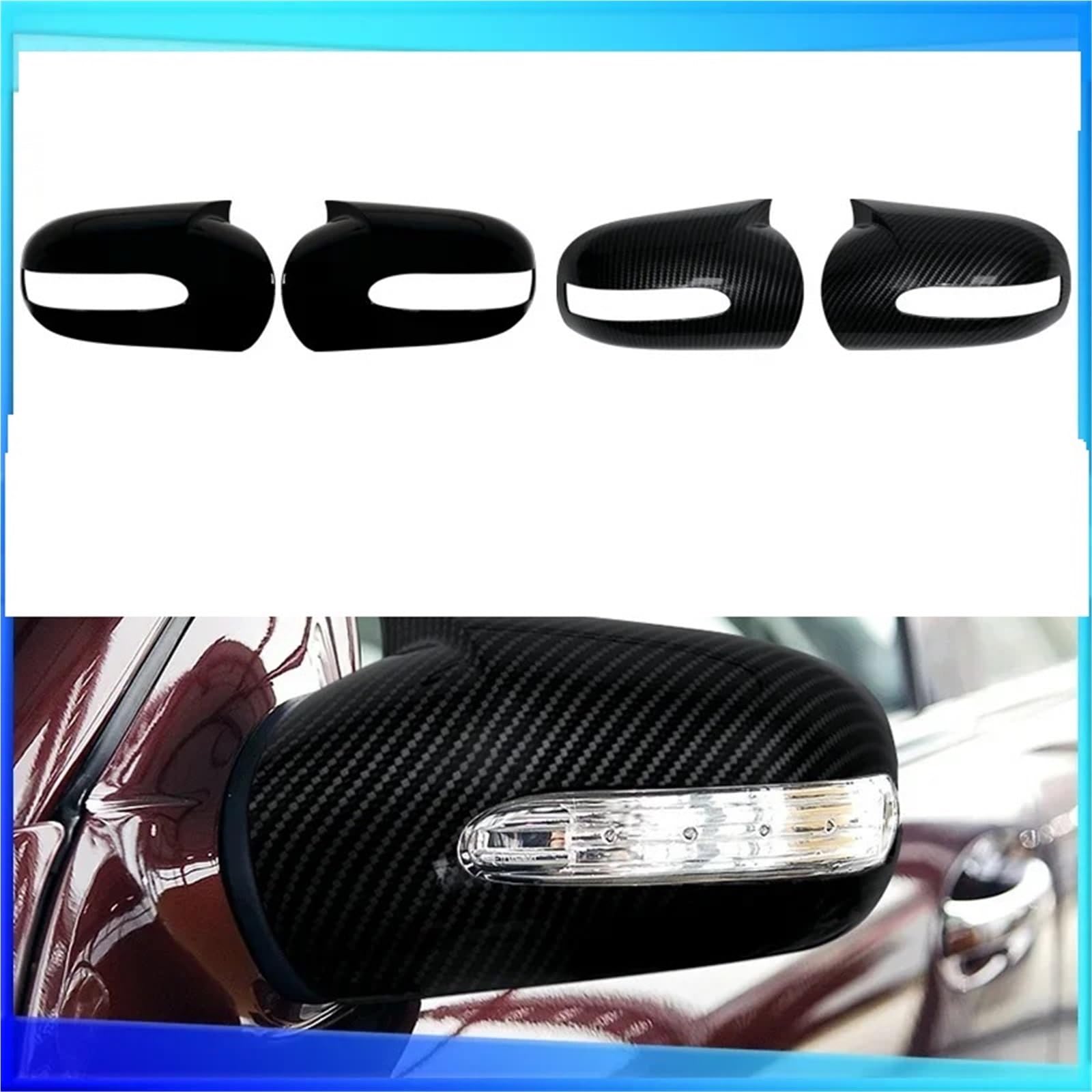 Auto Spiegelkappen Für Benz E C-Klasse W211 W203 2001–2007 | Rückspiegelgehäuseabdeckung mit Karbonmuster oder schwarzer Abdeckkappe(Gloss Black)