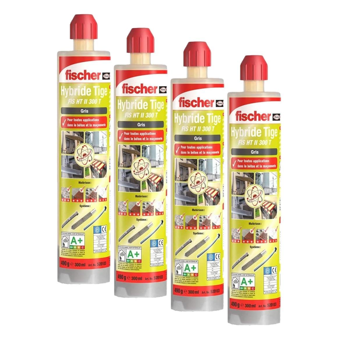 fischer - Résine hybride de scellement FIS HT 300 T gris - 1 cartouche de 300 ml (Lot de 4)