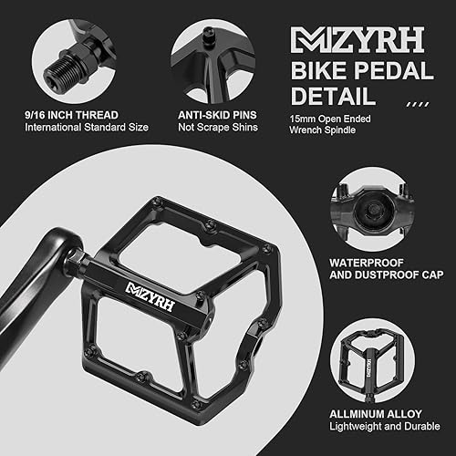 Miniatura 3 de MZYRH Pedales de bicicleta de montaña, pedales de MTB, 916 pulgadas, de aluminio CNC, rodamientos sellados duraderos para ciclismo de carretera,
