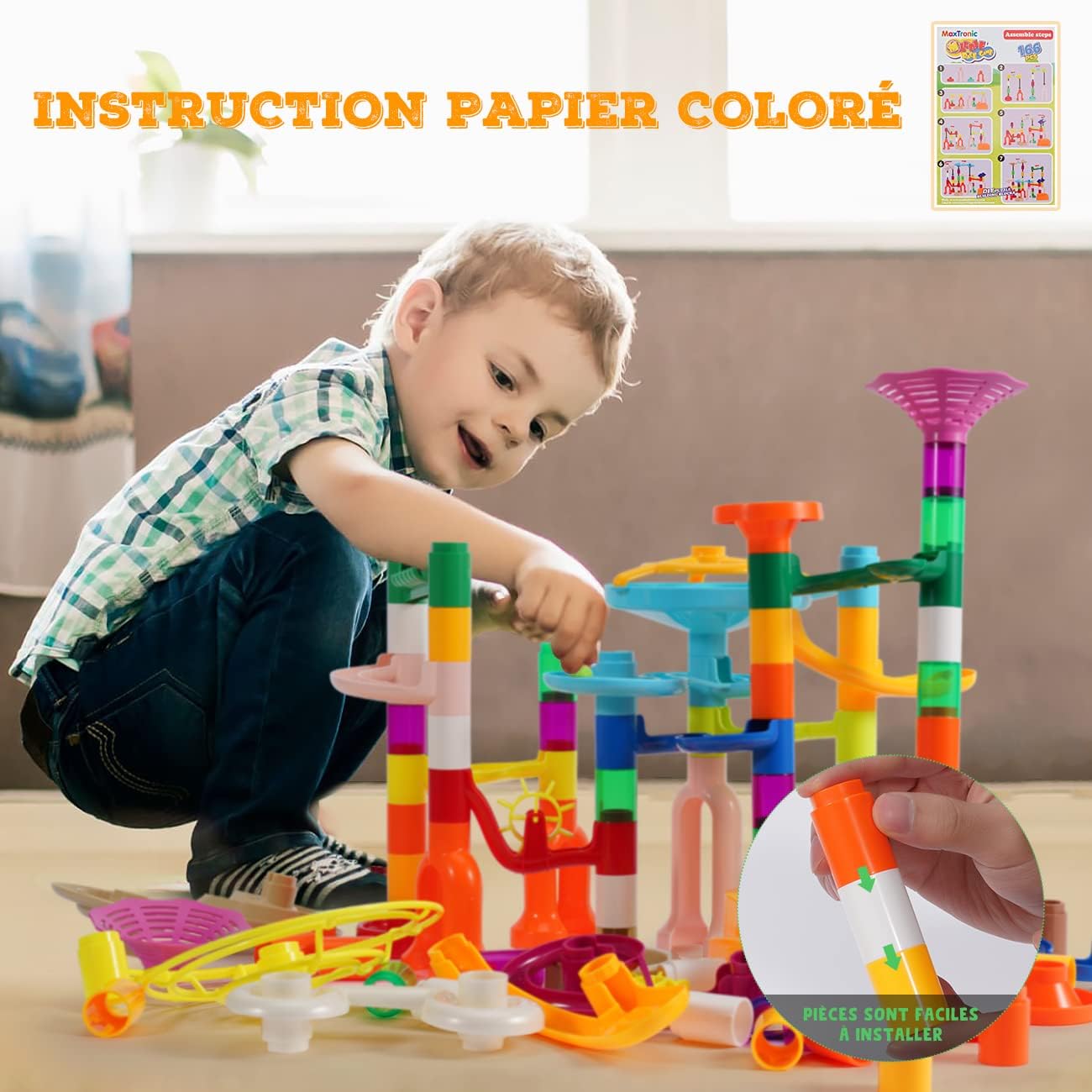 Ifollower Tricky Bille - 166 Pcs Circuit à Billes Couleurs Macaron, Éléments Ludiques Jeu de Construction d'un Labyrinthe Educatif, Sécurité Robuste Marble Rush Conviennent aux Enfant de Plus de 3 Ans
