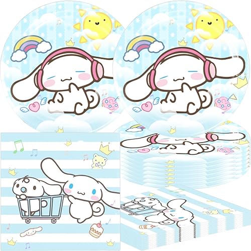 Paquete de 40 suministros de fiesta de Cinnamorolls 20 platos, 20 servilletas para decoración de fiesta de cumpleaños de Cinnamorolls