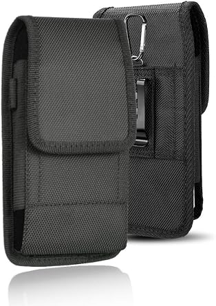 AH Military Grade Cell Phone Belt Holder Pouch, for iPhone 11 12 Pro Max XS Max, Samsung Plus Moto Droid Rugged Canvas Nylon Android Google Holsters Fits Otterbox