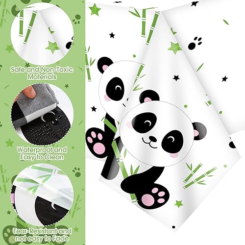 Miniatura 3 de Paquete de 3 decoraciones de fiesta de cumpleaños de panda, manteles temáticos de panda, manteles grandes de plástico lindo para niños, fiesta de