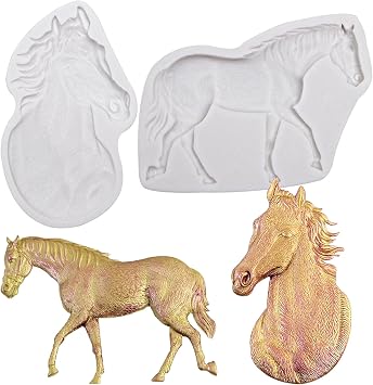 Horse Resin Mold Horse Head Shaped Cake Molds Running Horses Silicone Chocolate Mold for Resin Casting Cake Decorating Fondant Candy Cupcake Topper Gum Paste Polymer Clay Set Of 2