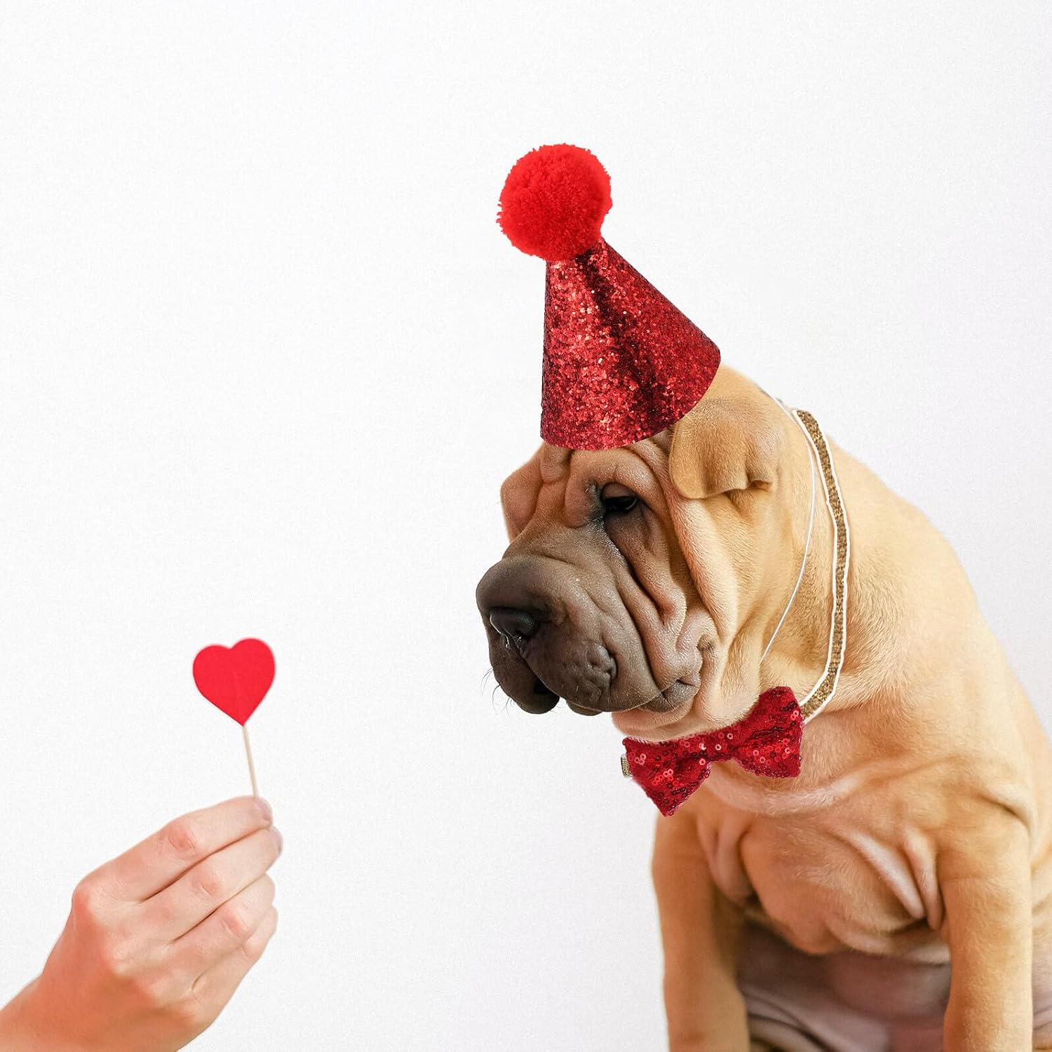 HEMOTON Dog Christmas Costume Headband and Tie Set, Red Pet Xmas Costume Accessories for Holiday Party, Festive Pet Supplies for Dogs, 2pcs Christmas Outfit