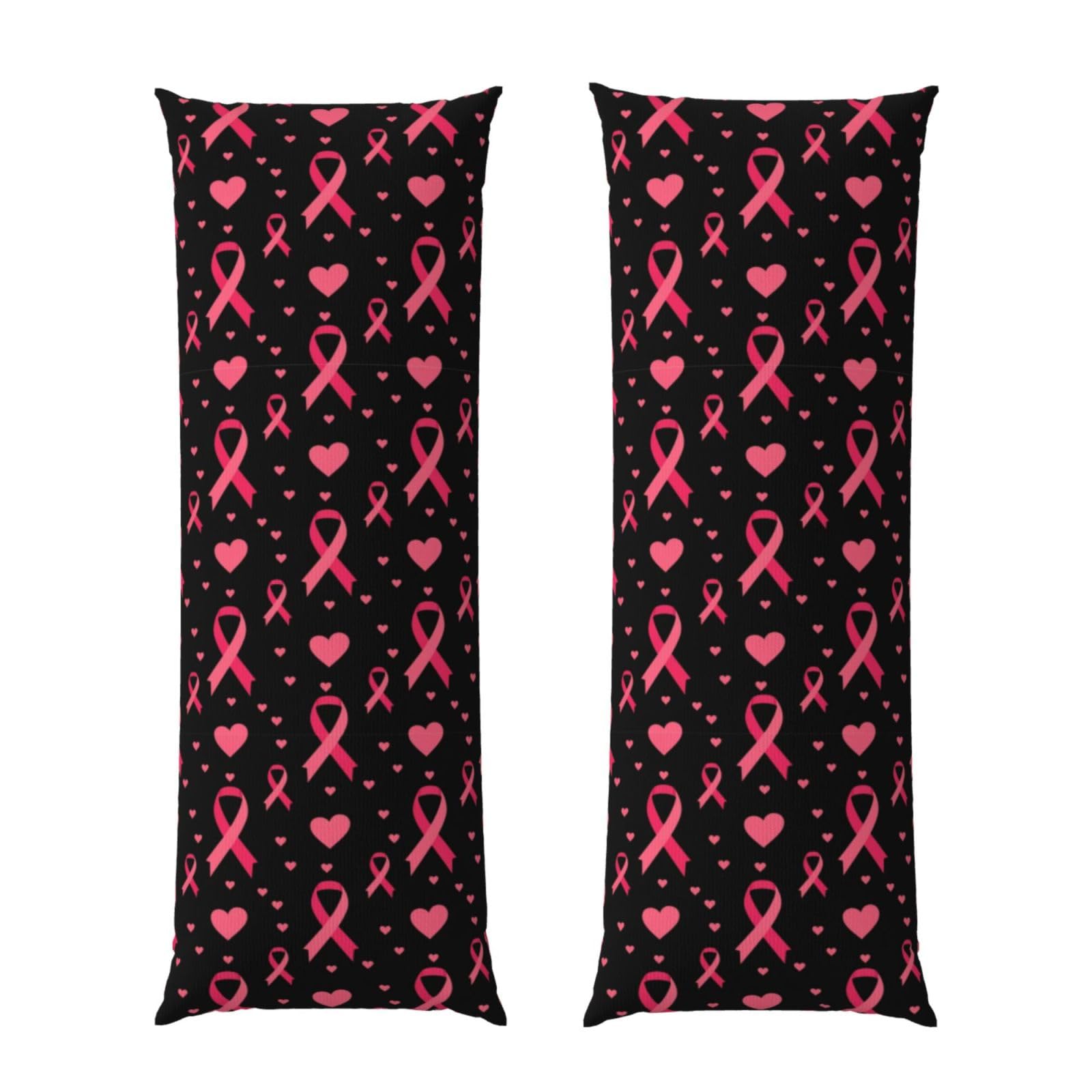 Body Pillow Case 20x60 Breast Cancer Awareness Ribbons Love Heart Black, Zippered Cozy Pillow Cover, Soft Plush Cushion Protector, Machine Washable for Bed Sofa Couch