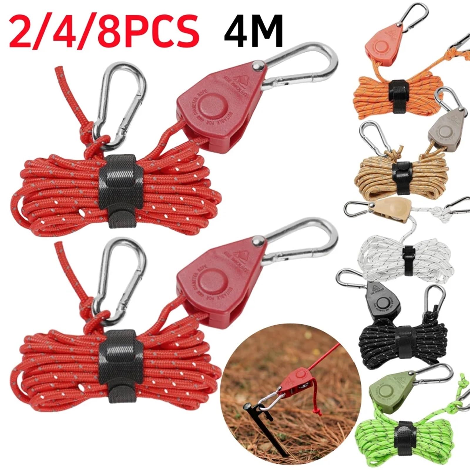 Correas de Trinquete Resistentes Gancho de polea for tienda de campaña, cuerda de sujeción, hebilla de dosel ajustable, tensor de cuerda a prueba de viento, cuerdas de tensión, perchas de trinquete(Kh