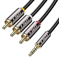 Vista 1 de J&D Cable AV de 0.138 in a RCA, carcasa de cobre chapada en oro, resistente, 0.138 in, 1/8 pulgadas, macho TRRS a 3 RCA macho, cable AUX de audio
