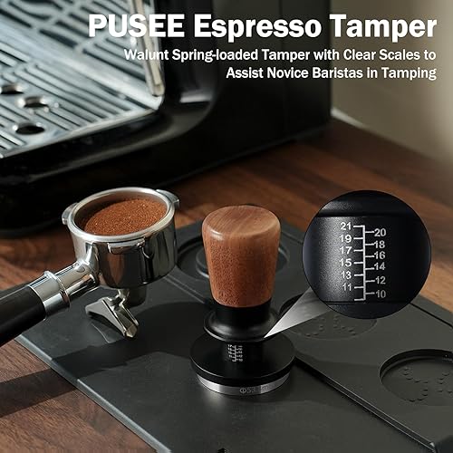 Miniatura 4 de PUSEE Manipulador de café expreso de 2.008 in, manipulador de café calibrado con 30 libras de doble resorte de madera de nogal para barista hogar,