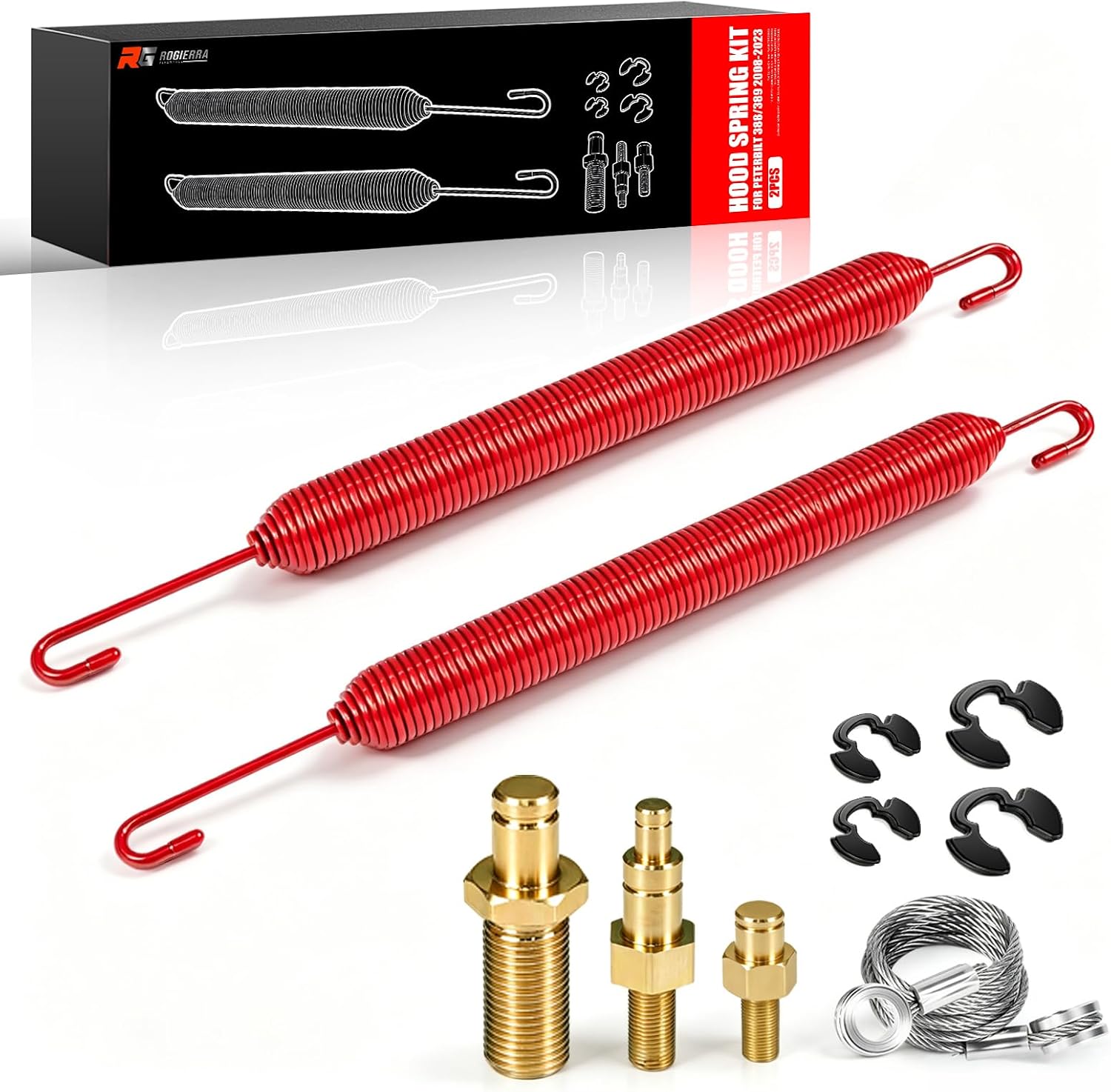 2Pcs Hood Spring Kit for Peterbilt 388/389 2008-2023, w/Oil Shield Cables & Bolts, Replaces L81-6009, 1321315-AS, 13-03662, 13-03663, L92-6017-1065, 104.1309