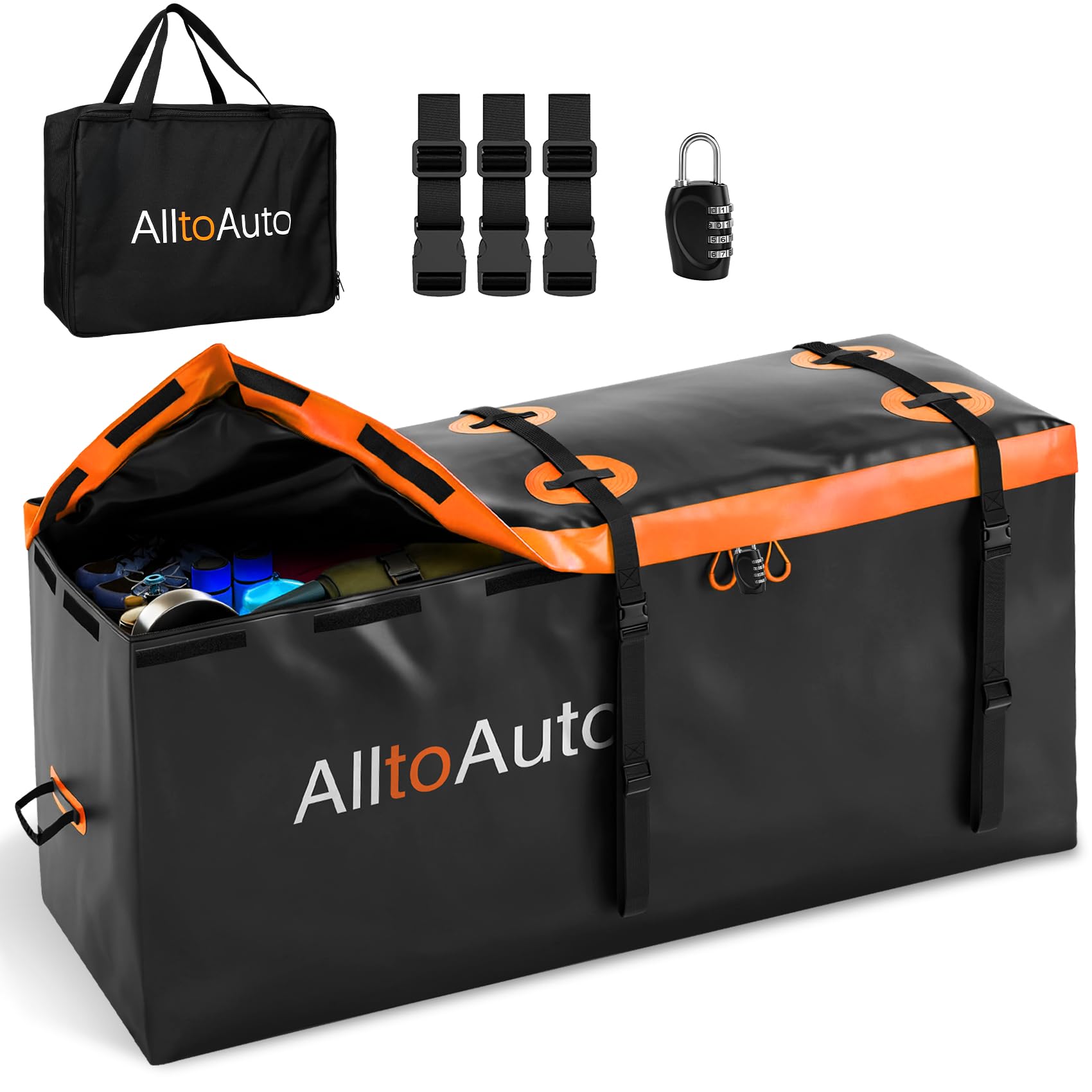 AlltoAuto 50 CuFt Waterproof Cargo Bag for Hitch Carrier | 72"x36"x35" Trailer Hitch Cargo Carrier | Weatherproof Truck Bed Storage with Straps, Lock