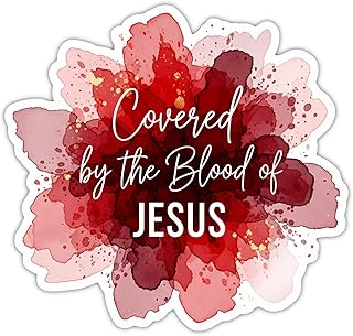 Covered by The Blood of Jesus Sticker Vinyl 5 inches, Christian Christ Religion, Bumper Sticker Decal, Jesus car Window Decal, Waterproof Vinyl Decals for Car, Laptops, Windows etc