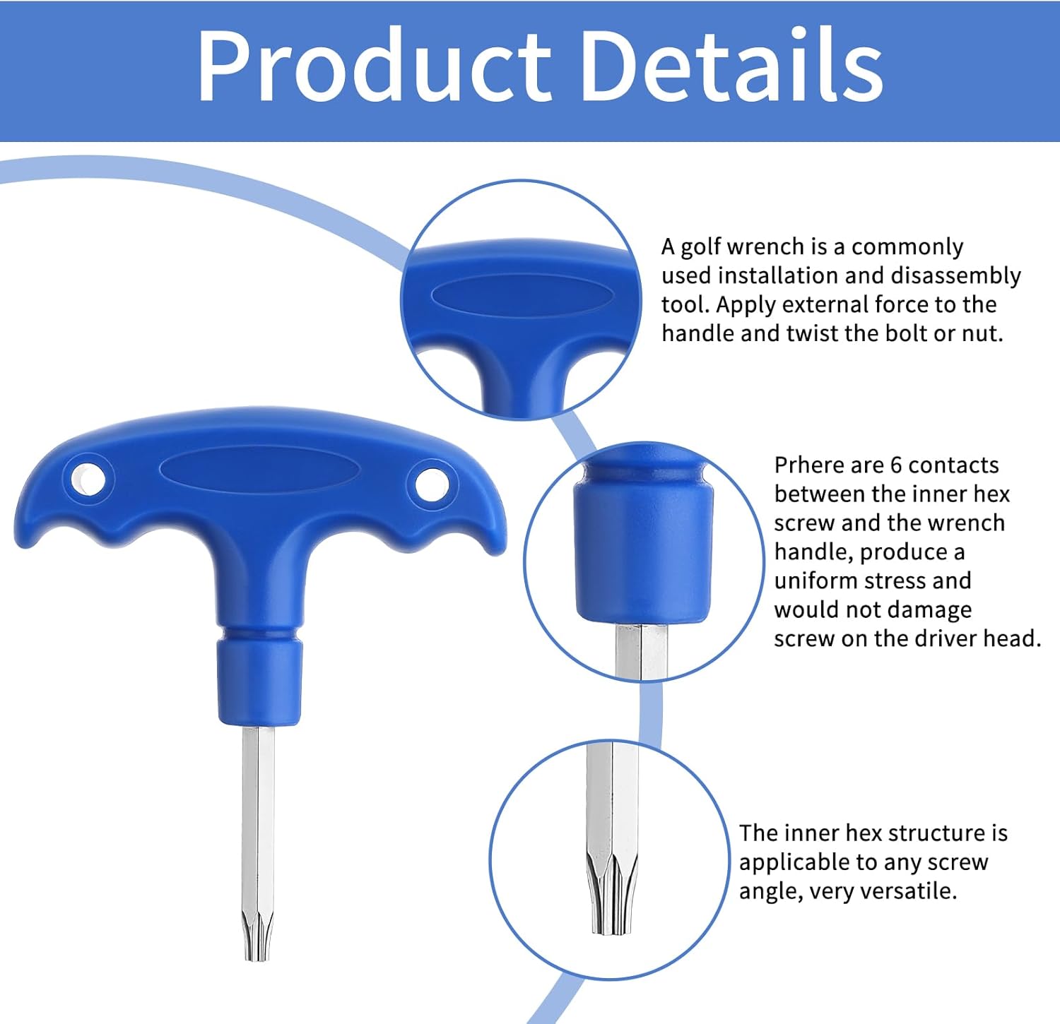 Sliverdew Golf Club Wrenches Tools Golf Torque Wrench Golf Head Adjustment Tool Stainless Steel Golf Club Driver Torque Tool with Plastic Handle, T20, Blue
