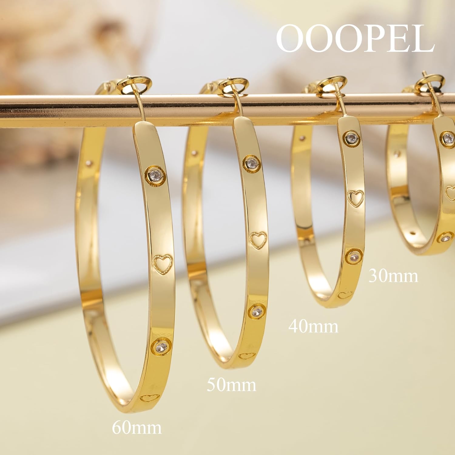 OOOPEL Sterling Silver Hoop Earrings for Women Gold Silver Large Hoops with Zirconia and Heart Engraving Hypoallergenic 4mm Wide Big Hoop Earrings for Women (30/40/50/60mm) - Image 7