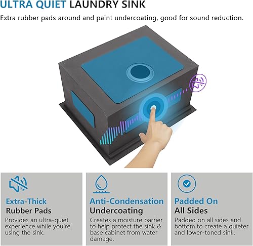 Miniatura 8 de Fulorni - Fregadero de barra de montaje inferior 23 pulgadas x 19 pulgadas, estación de trabajo de acero inoxidable calibre 16, fregadero de cocina