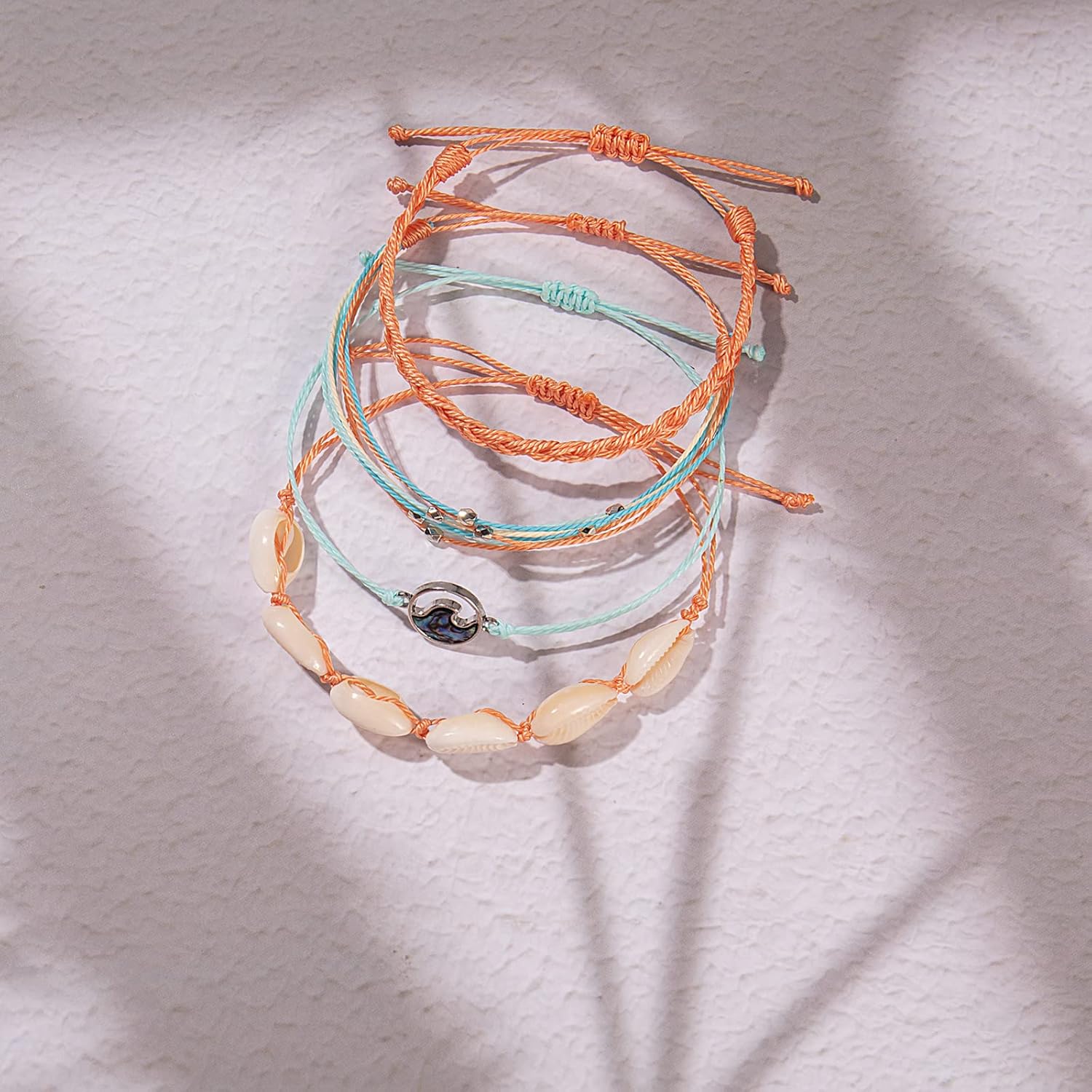 FANCY SHINY Wave String Bracelets Braid Puka Shell Bead Bracelets Handmade Cute Trendy Boho Easter Jewelry Gifts for Women - Image 3