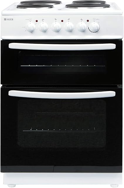 Haden HEST60W Electric Cooker  Freestanding 64 Litre Oven with 4 Solid Plate Rings - Twin Cavity Electric Cooker - 60cm, White - CF27