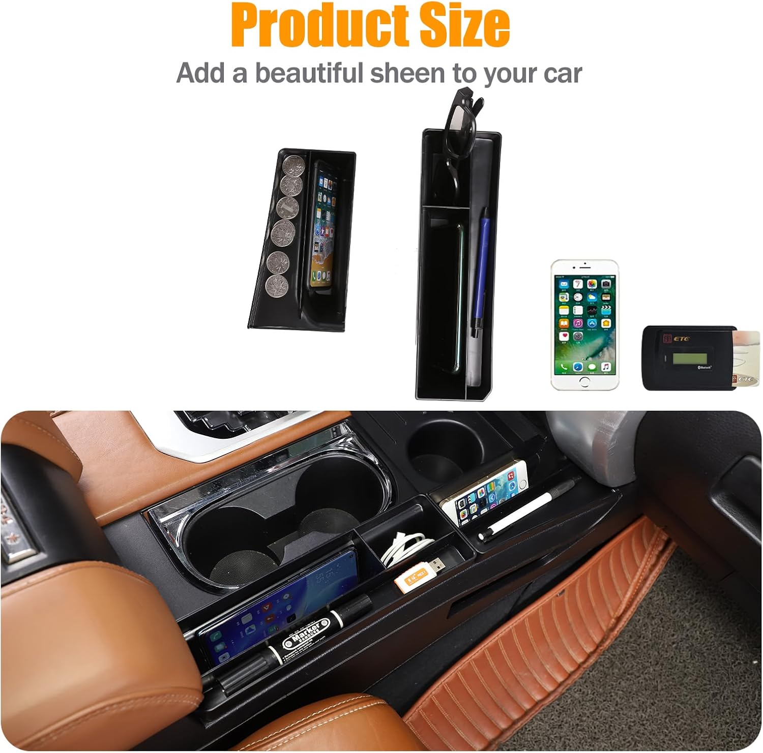 LLKUANG Car ABS Central Water Cup Side Organizer Storage Box Container Holder Tray for Toyota Tundra 2014-2021
