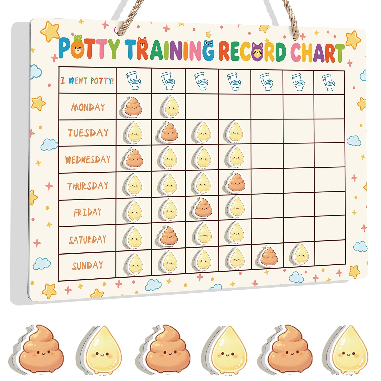 Reusable Potty Training Record Chart with Pee and Poop Magnetic Stickers