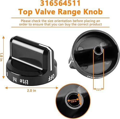 Miniatura 4 de Funmit 316564511 Pomo de quemador de válvula superior que se adapta exactamente a la cocina Frigidaireestufahorno reemplaza 1513577, PS2364186