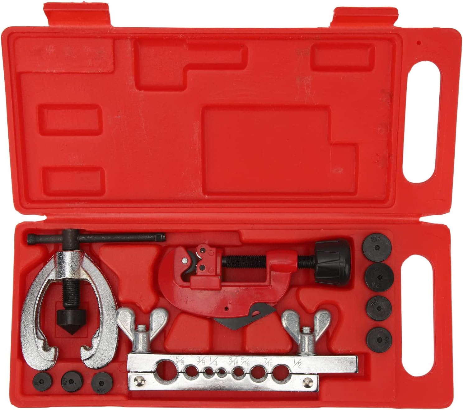 Brake Line Flaring Tool Kit with Tubing Cutter, Brake Line Repair Kit for Copper, Aluminum, Brake Line and Brass Tubing, Includes 7 Expansion Head, 45 Steel